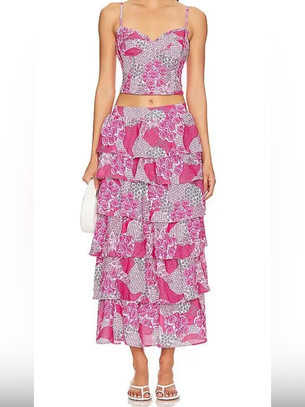 Peixoto Pink Floral Tiered Ruffle Top & Maxi Skirt Set